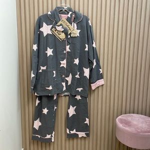 Grey P.J. Salvage flannel set with the perfect touch of pink.